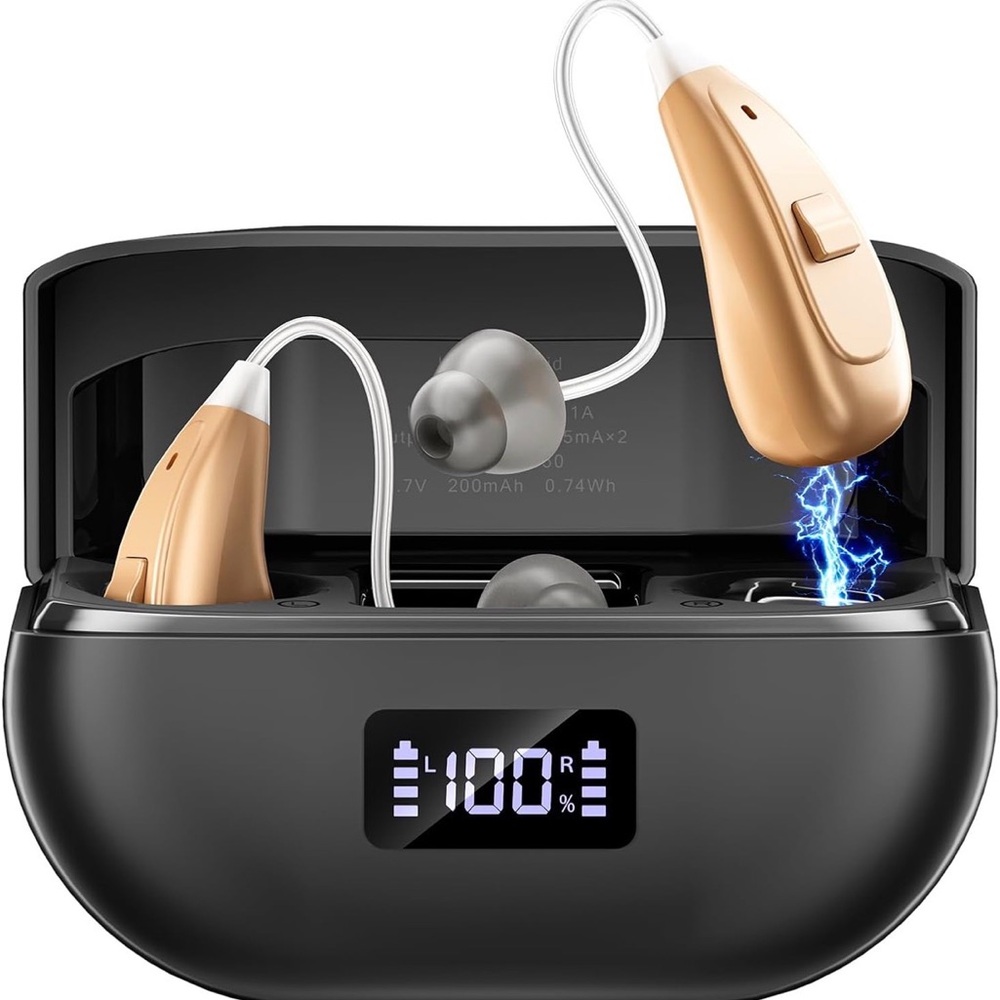 Wireless Hearing Aids with Charging Case - Black